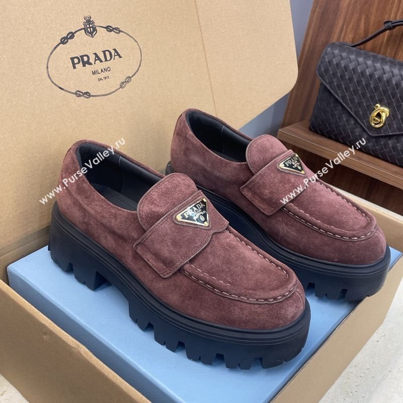 Prada Suede Platform Loafers 4.5cm Dark Brown 2025 PR120604 (JC-251206024)