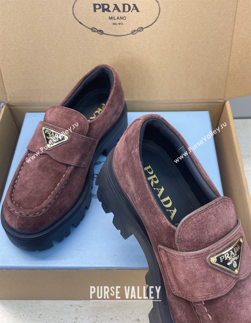 Prada Suede Platform Loafers 4.5cm Dark Brown 2025 PR120604 (JC-251206024)