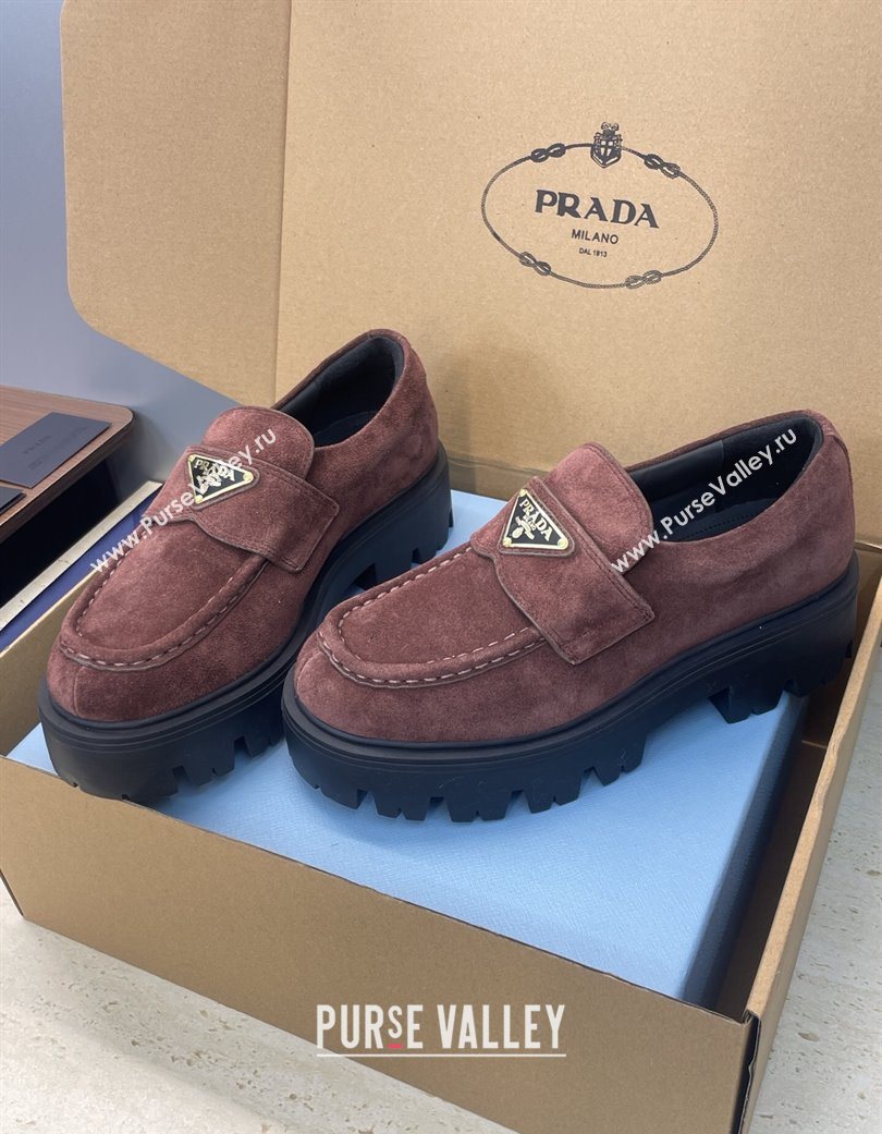 Prada Suede Platform Loafers 4.5cm Dark Brown 2025 PR120604 (JC-251206024)
