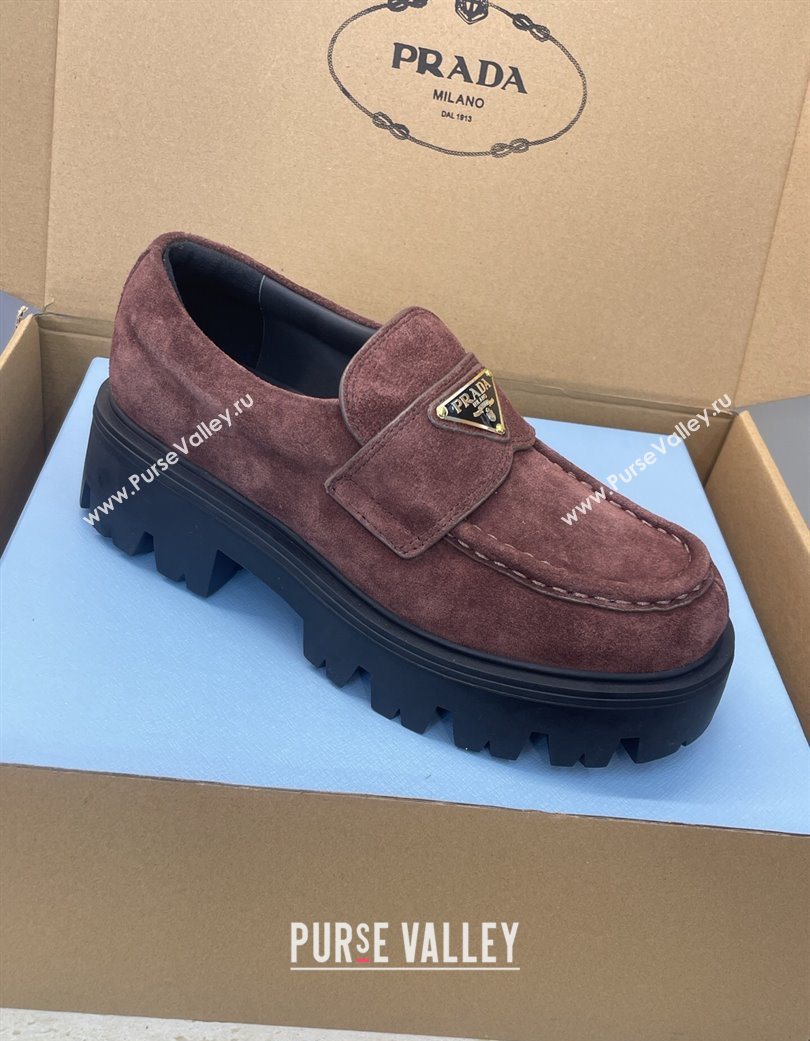 Prada Suede Platform Loafers 4.5cm Dark Brown 2025 PR120604 (JC-251206024)