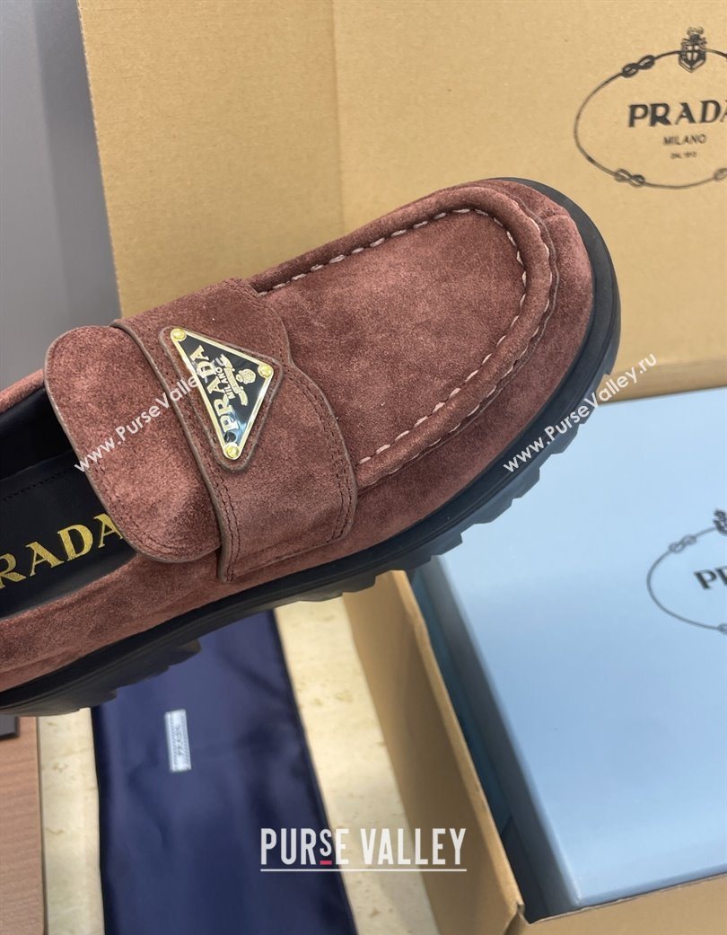 Prada Suede Platform Loafers 4.5cm Dark Brown 2025 PR120604 (JC-251206024)