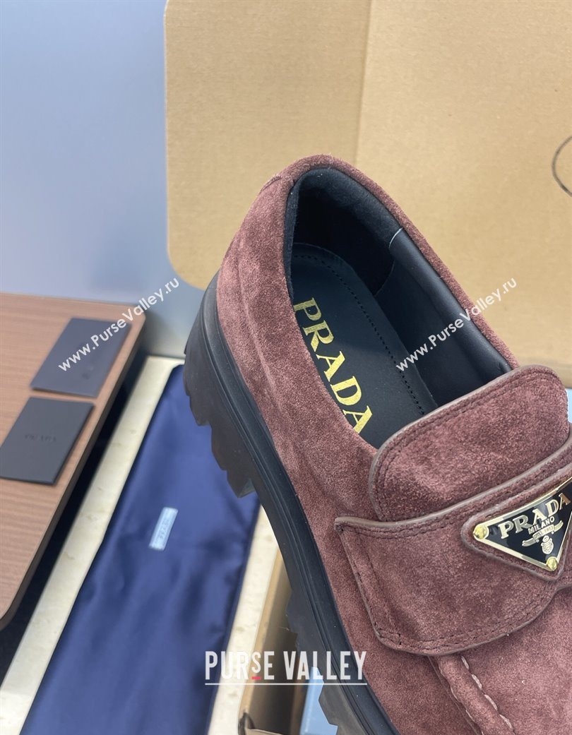 Prada Suede Platform Loafers 4.5cm Dark Brown 2025 PR120604 (JC-251206024)