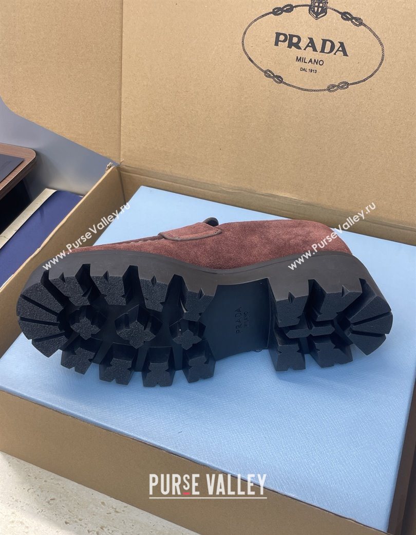 Prada Suede Platform Loafers 4.5cm Dark Brown 2025 PR120604 (JC-251206024)