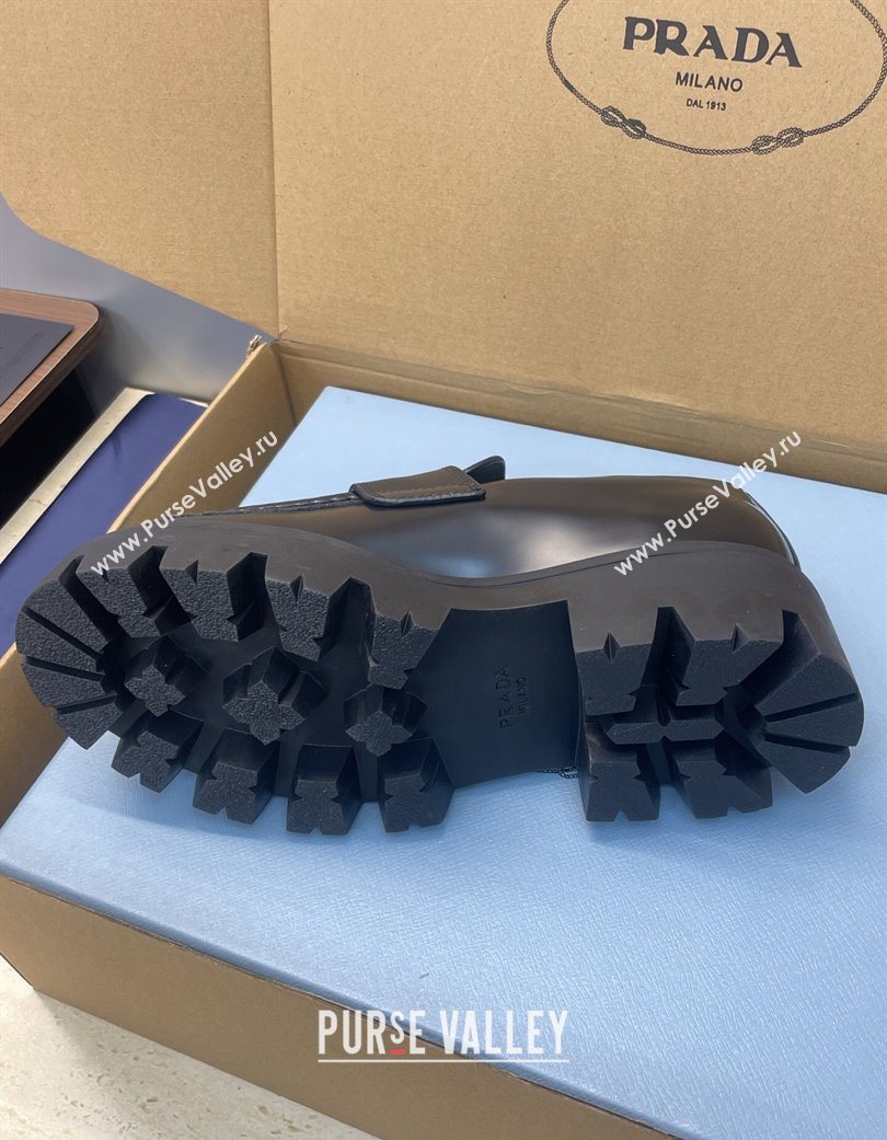 Prada Brushed Leather Platform Loafers 4.5cm Black 2025 PR120604 (JC-251206025)