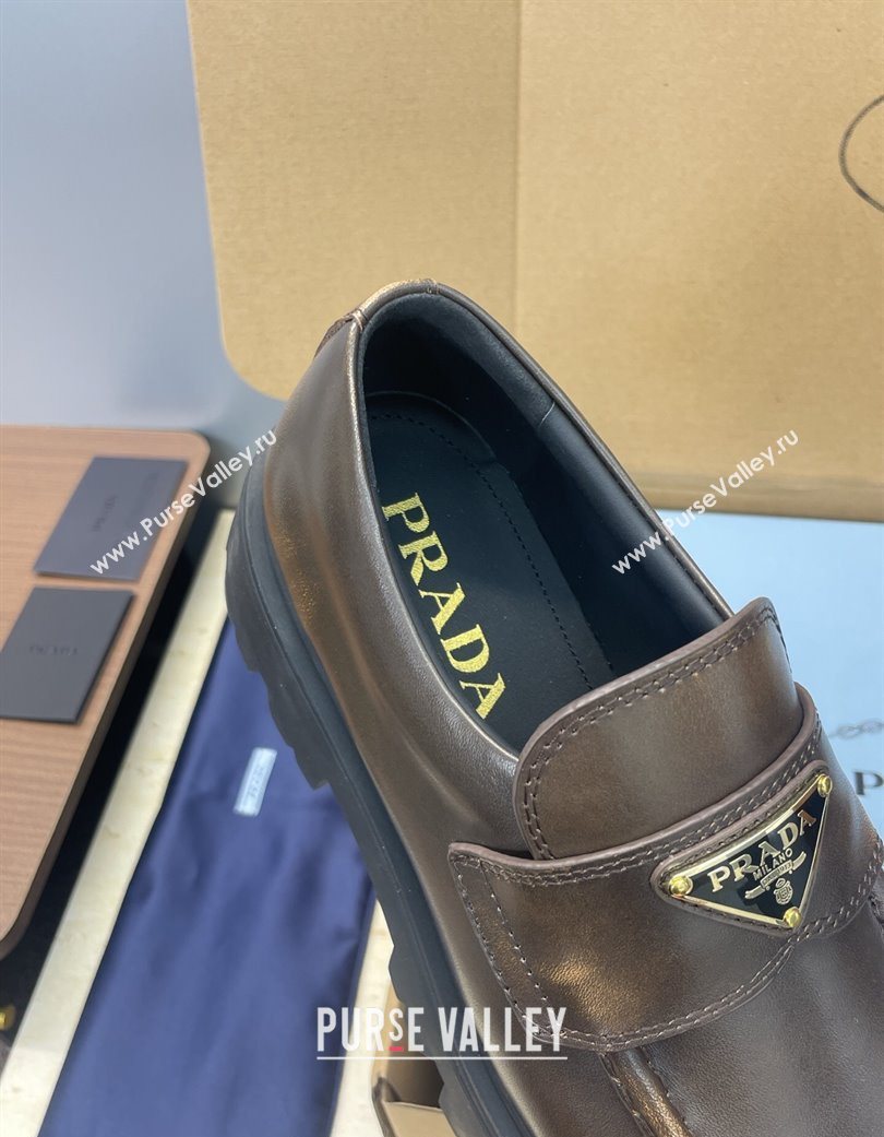 Prada Leather Platform Loafers 4.5cm Brown 2025 PR120604 (JC-251206026)