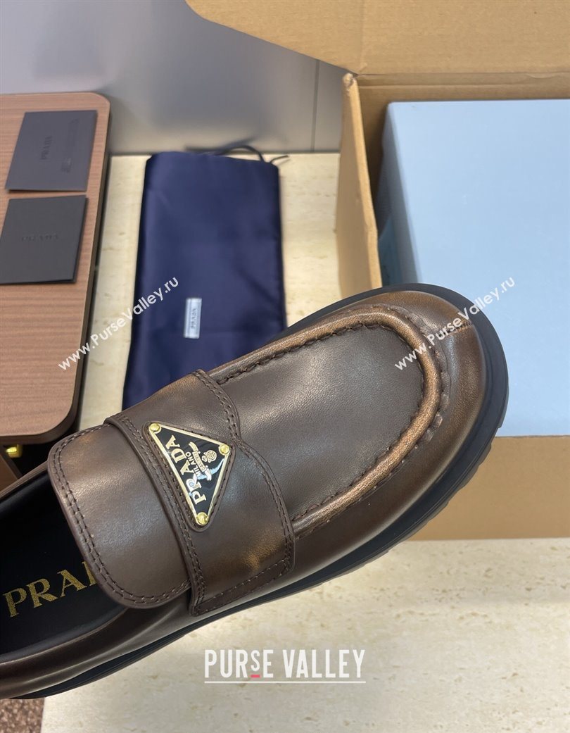 Prada Leather Platform Loafers 4.5cm Brown 2025 PR120604 (JC-251206026)