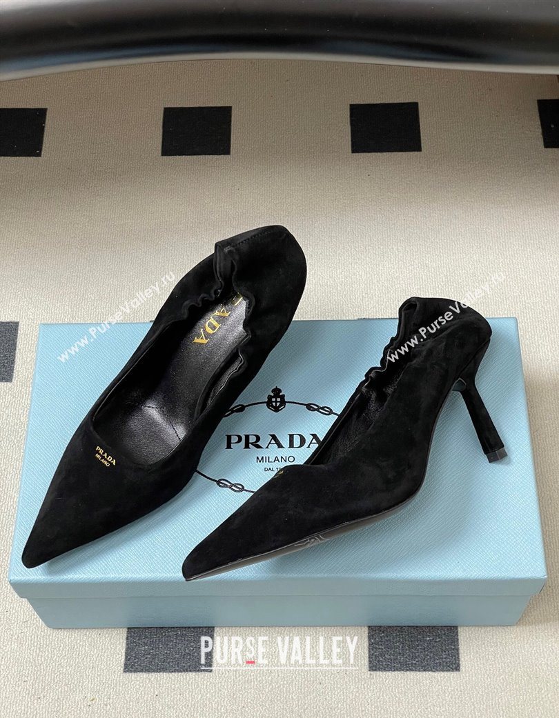 Prada Suede Elastic Heel Pumps 7.5cm Black 2025 1I188O (MD-251205033)