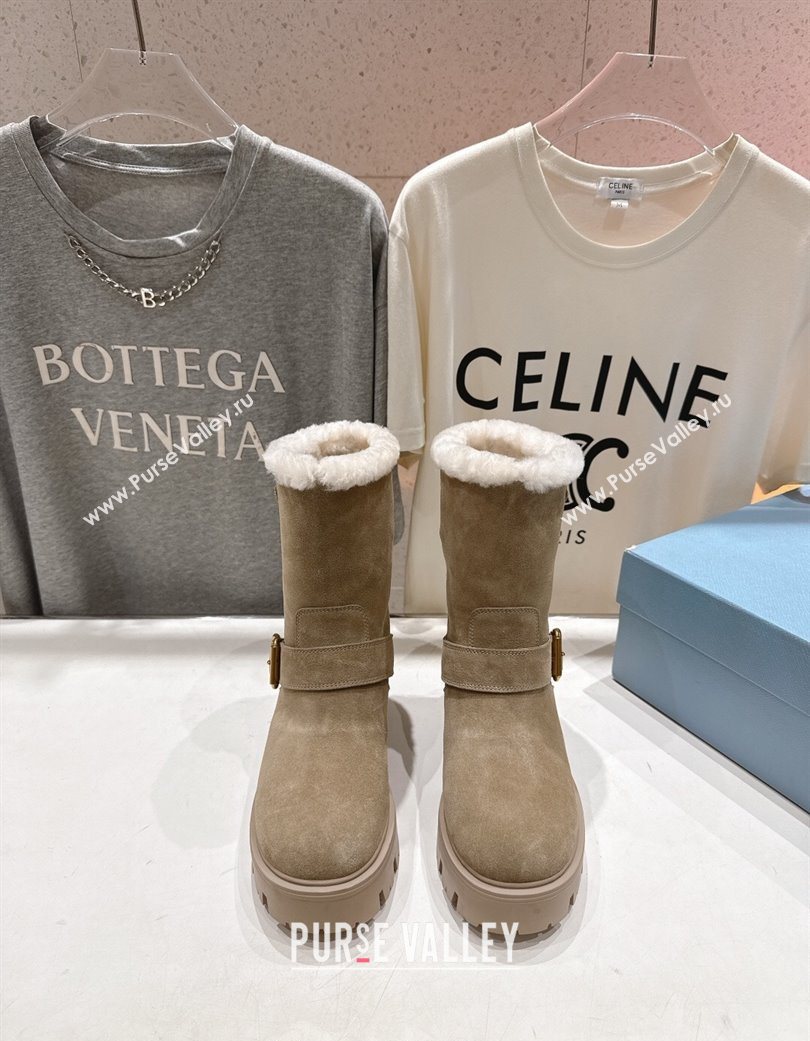 Prada Suede and Shearling Booties with Buckle Beige 2025 1U187O (MD-251206032)