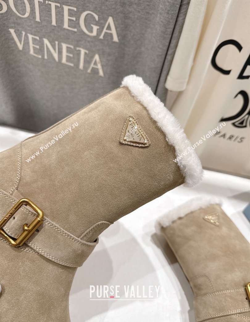 Prada Suede and Shearling Booties with Buckle Beige 2025 1U187O (MD-251206032)