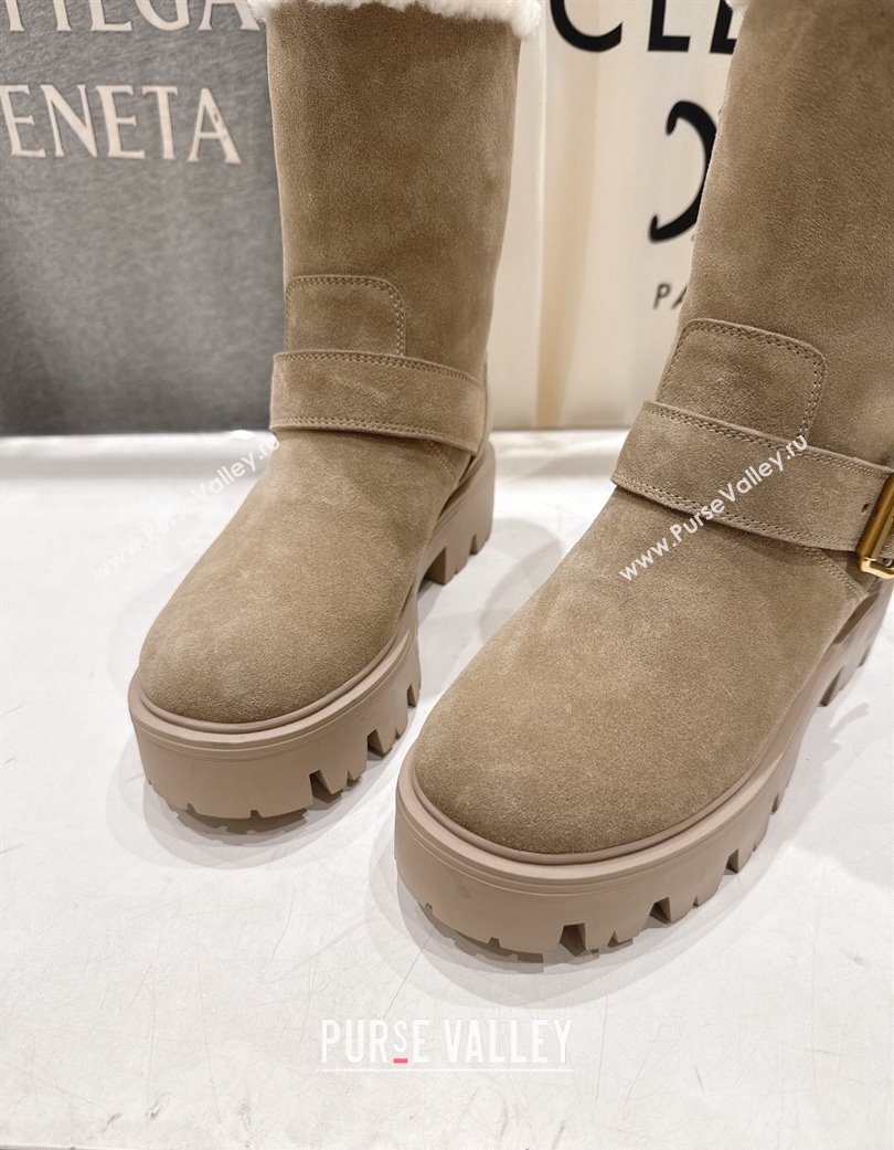 Prada Suede and Shearling Booties with Buckle Beige 2025 1U187O (MD-251206032)