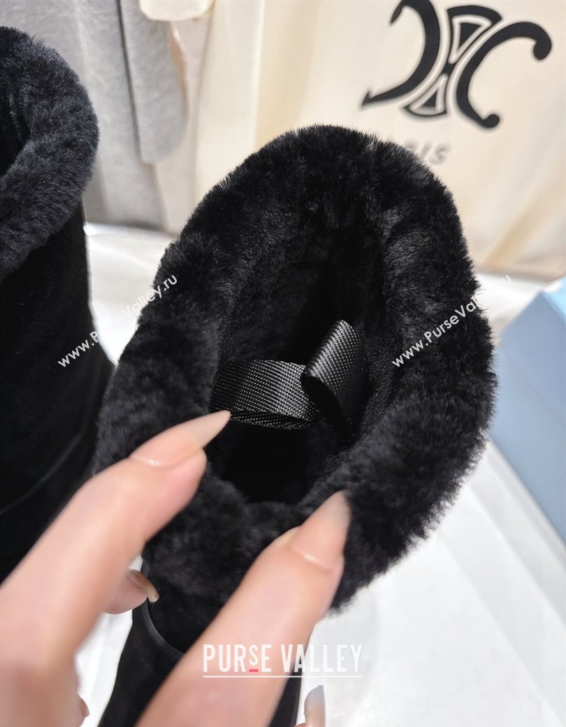 Prada Suede and Shearling Booties with Buckle Black 2025 1U187O (MD-251206033)