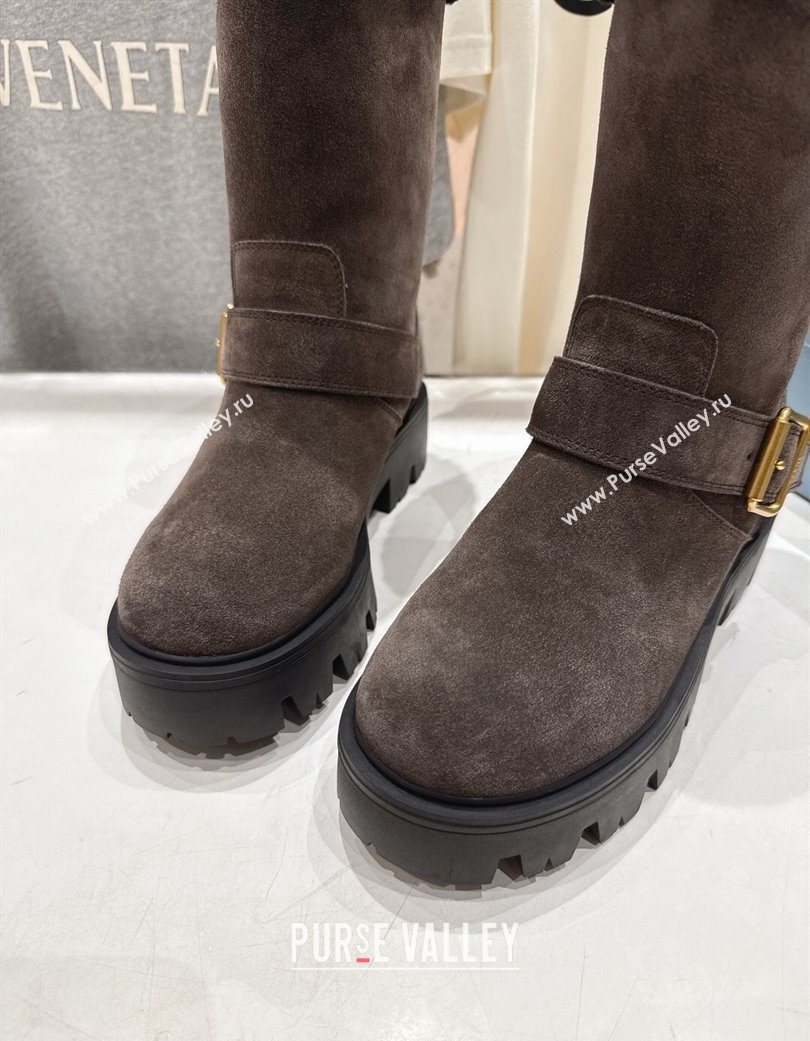 Prada Suede and Shearling Booties with Buckle Brown 2025 1U187O (MD-251206034)