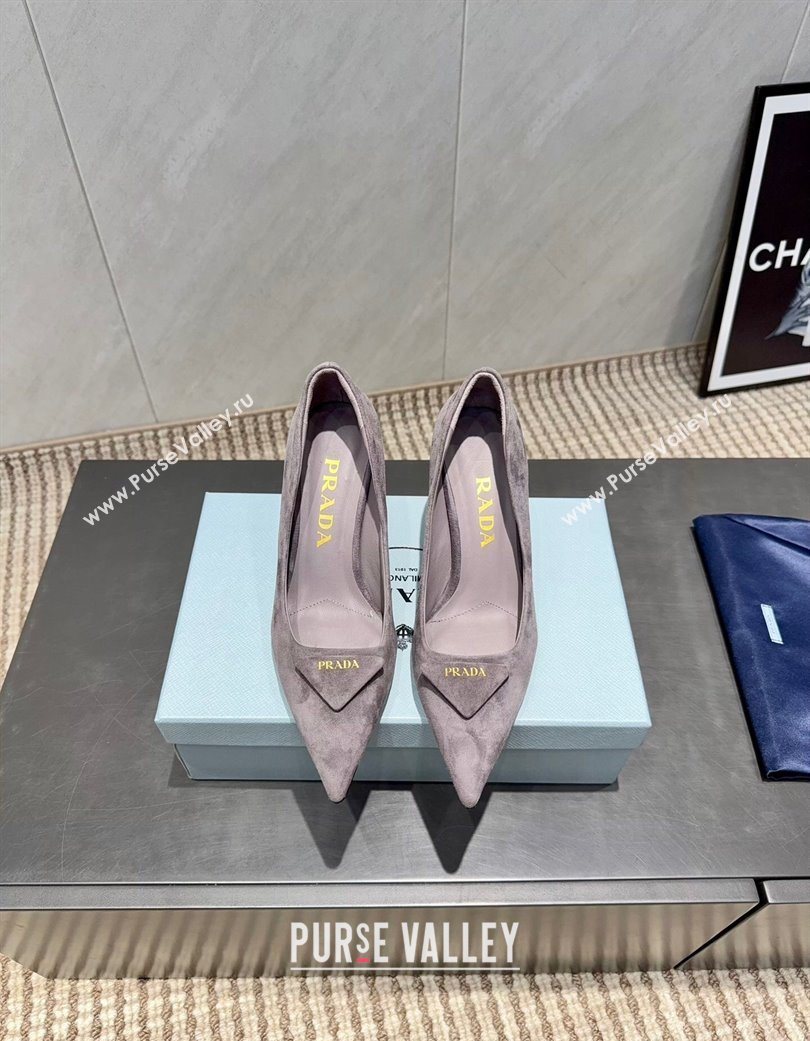 Prada Suede Heel Pumps 8.5cm Grey 2025 1I901M 1205 (MD-251205013)