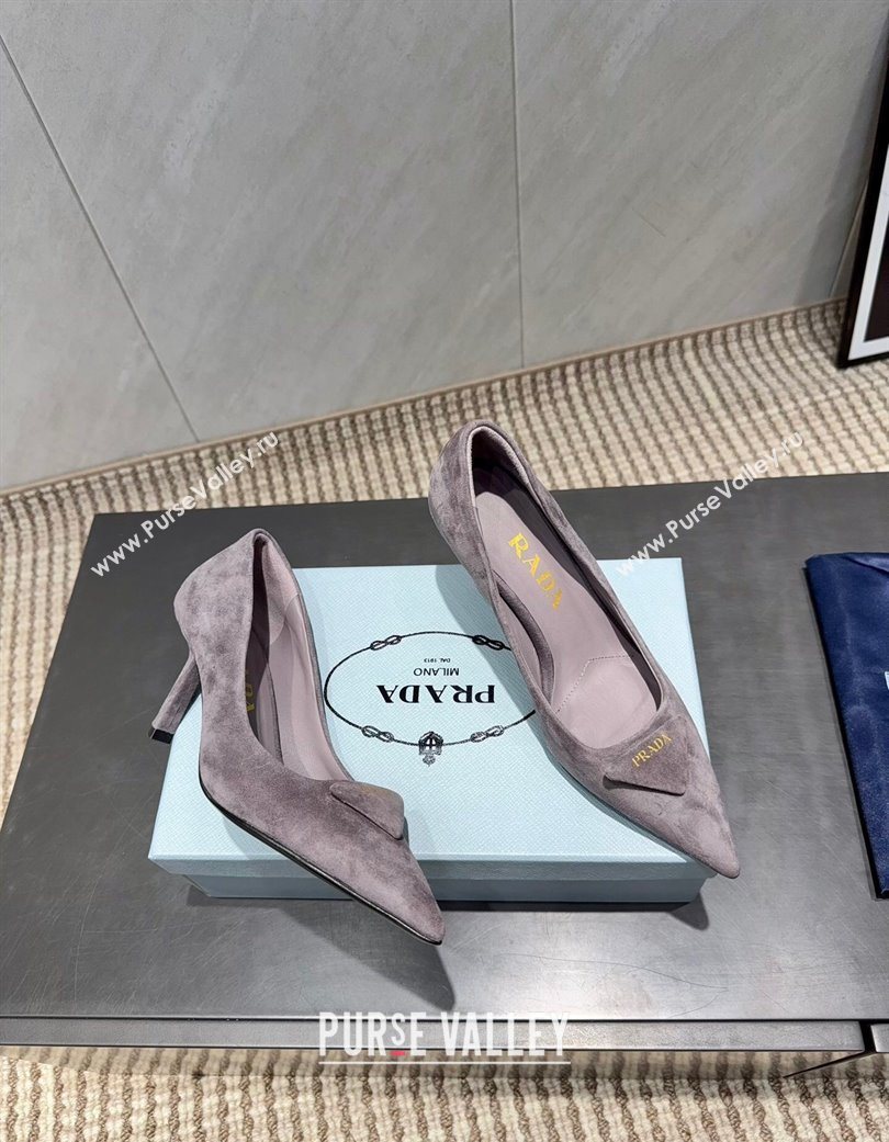 Prada Suede Heel Pumps 8.5cm Grey 2025 1I901M 1205 (MD-251205013)