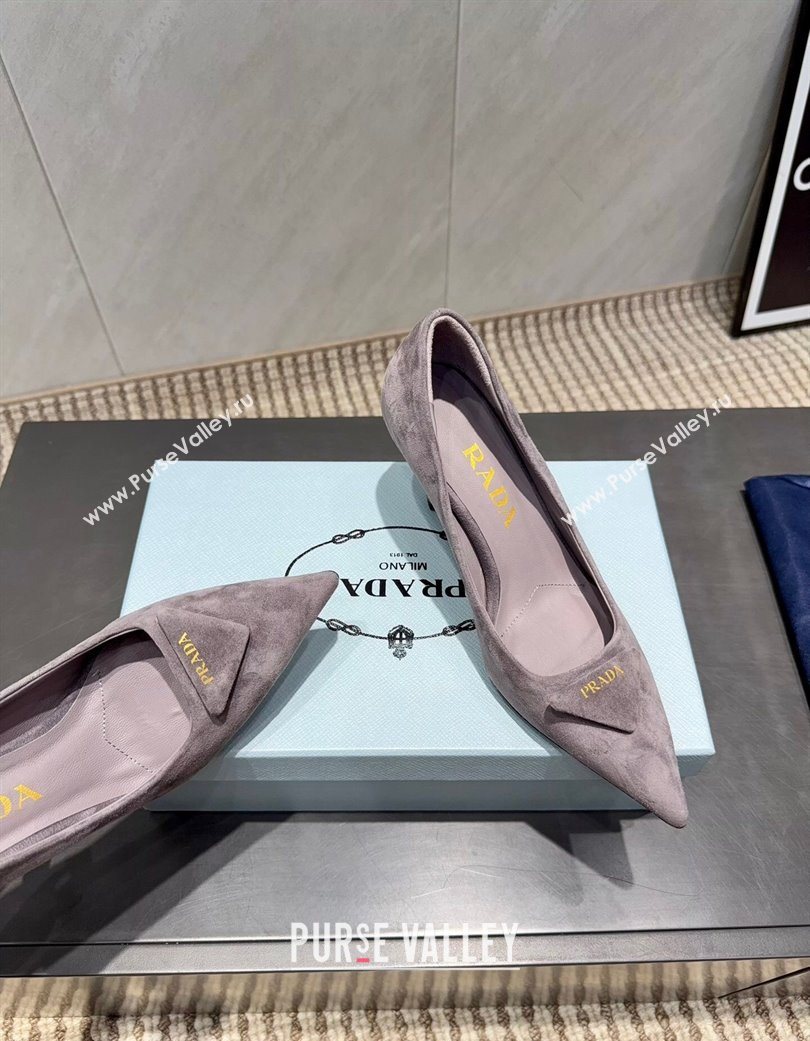 Prada Suede Heel Pumps 8.5cm Grey 2025 1I901M 1205 (MD-251205013)