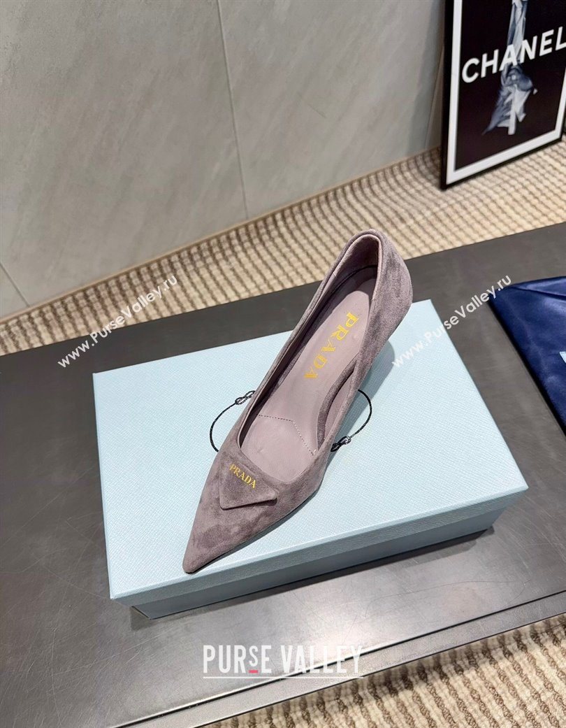 Prada Suede Heel Pumps 8.5cm Grey 2025 1I901M 1205 (MD-251205013)