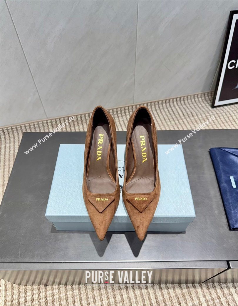 Prada Suede Heel Pumps 8.5cm Brown 2025 1I901M 1205 (MD-251205014)