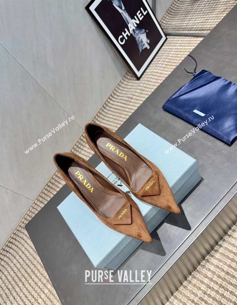Prada Suede Heel Pumps 8.5cm Brown 2025 1I901M 1205 (MD-251205014)