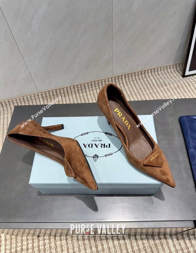 Prada Suede Heel Pumps 8.5cm Brown 2025 1I901M 1205 (MD-251205014)