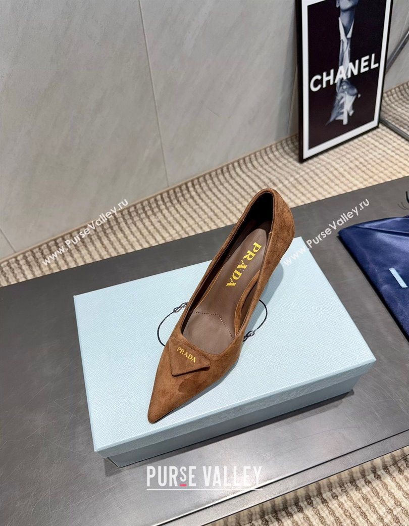 Prada Suede Heel Pumps 8.5cm Brown 2025 1I901M 1205 (MD-251205014)