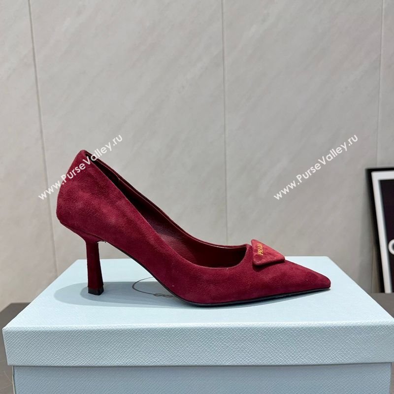 Prada Suede Heel Pumps 8.5cm Red 2025 1I901M 1205 (MD-251205015)