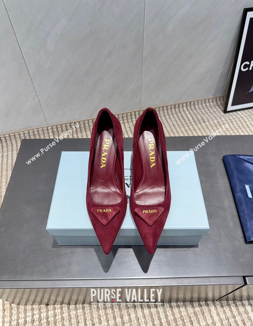 Prada Suede Heel Pumps 8.5cm Red 2025 1I901M 1205 (MD-251205015)