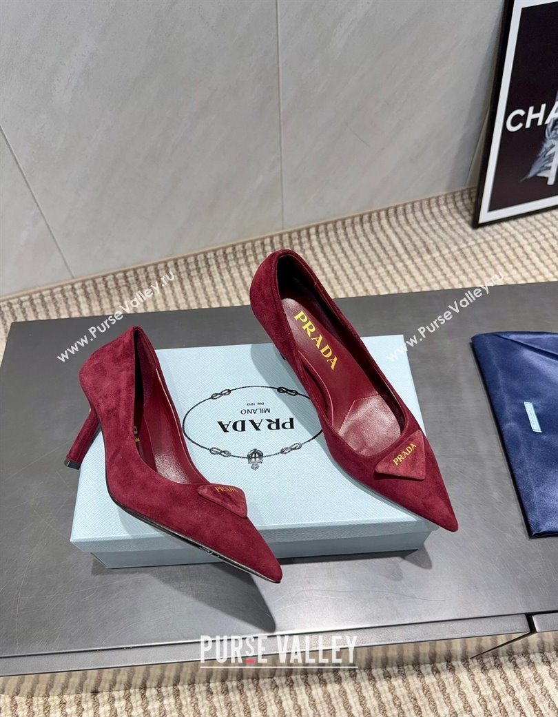 Prada Suede Heel Pumps 8.5cm Red 2025 1I901M 1205 (MD-251205015)