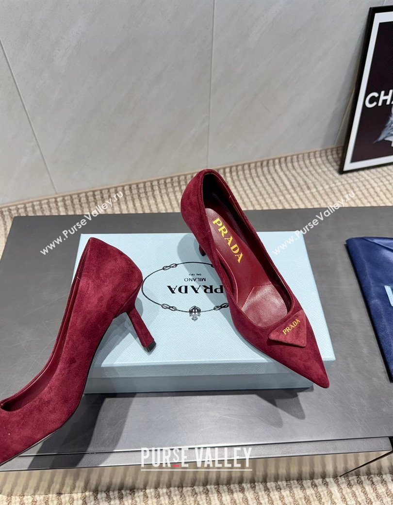 Prada Suede Heel Pumps 8.5cm Red 2025 1I901M 1205 (MD-251205015)