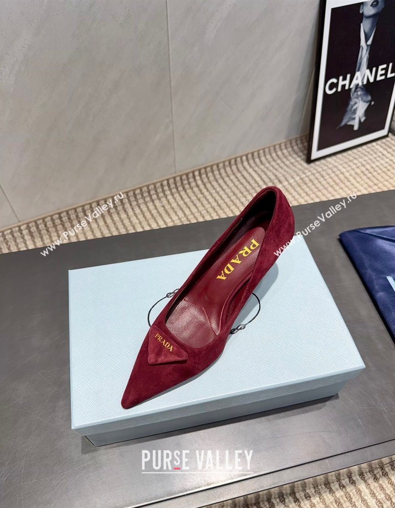 Prada Suede Heel Pumps 8.5cm Red 2025 1I901M 1205 (MD-251205015)