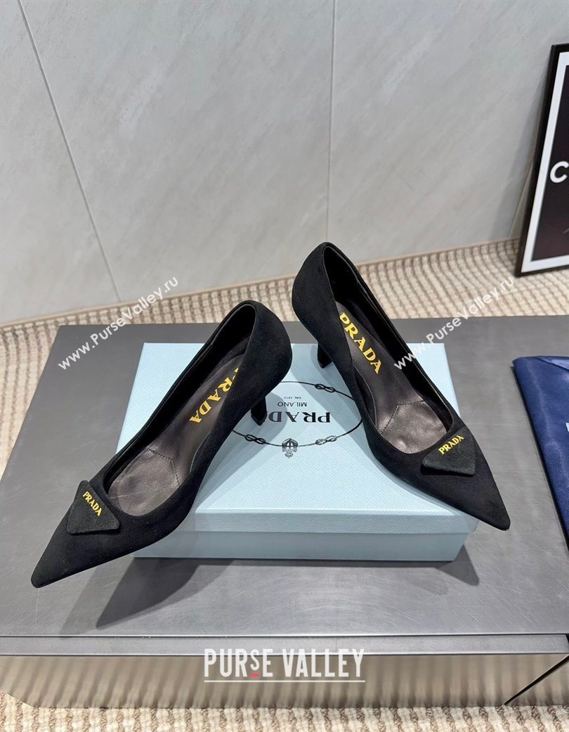Prada Suede Heel Pumps 8.5cm Black 2025 1I901M 1205 (MD-251205016)