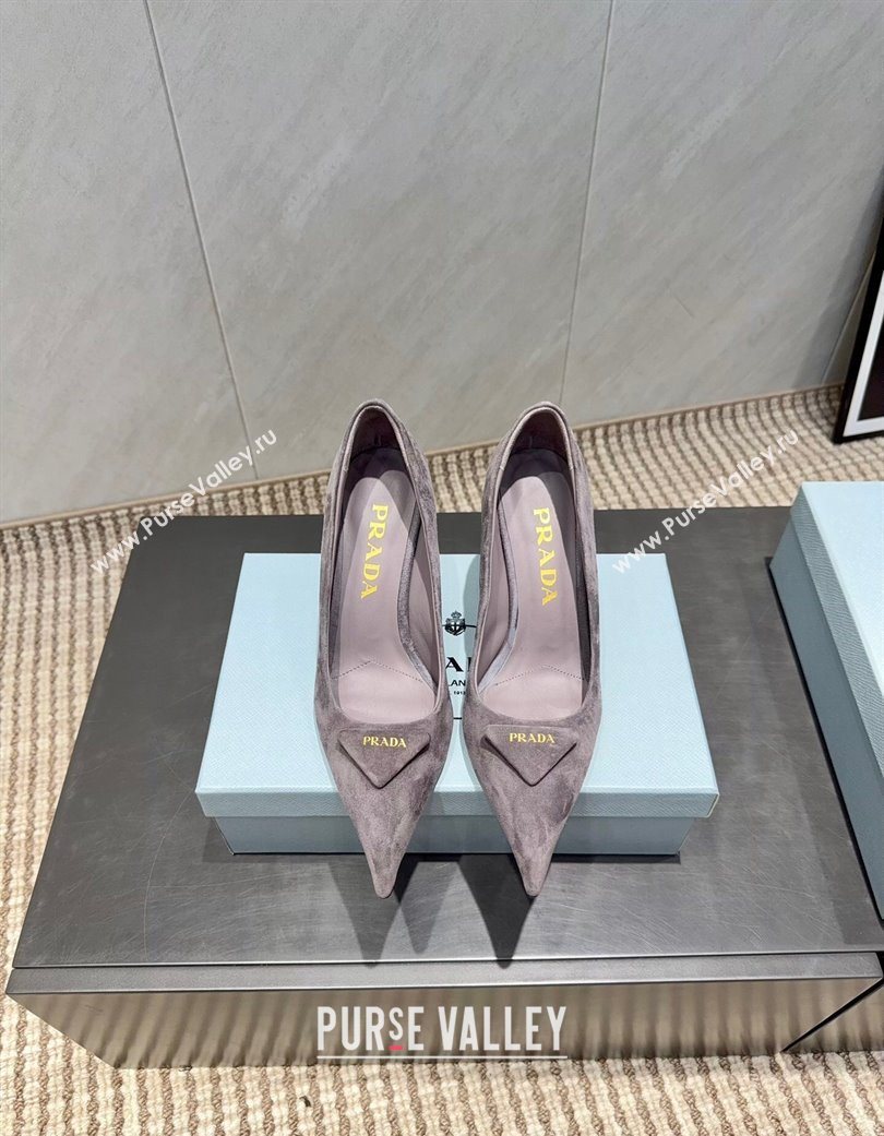 Prada Suede Heel Pumps 8.5cm Grey 2025 PR120501 (MD-251205017)