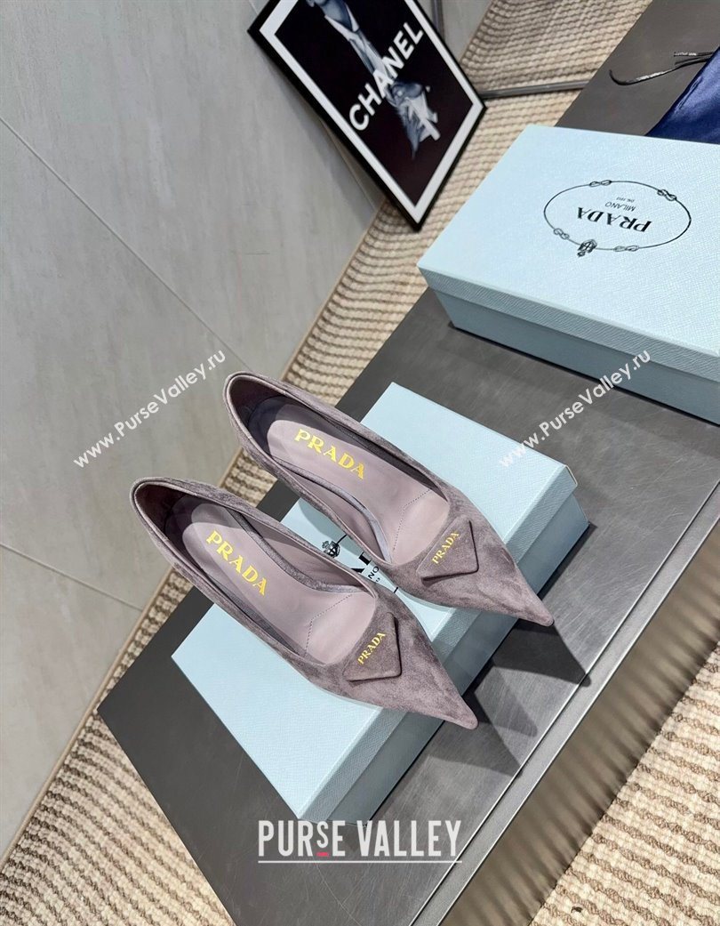 Prada Suede Heel Pumps 8.5cm Grey 2025 PR120501 (MD-251205017)