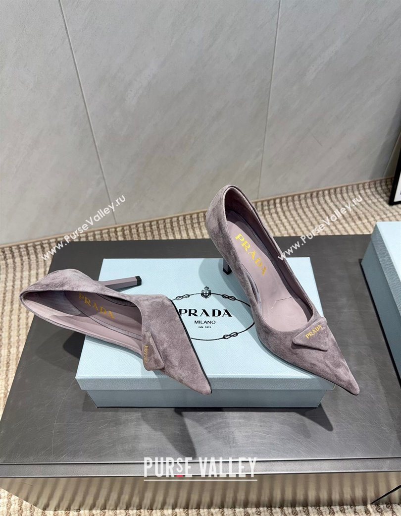 Prada Suede Heel Pumps 8.5cm Grey 2025 PR120501 (MD-251205017)