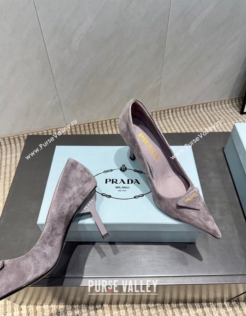 Prada Suede Heel Pumps 8.5cm Grey 2025 PR120501 (MD-251205017)