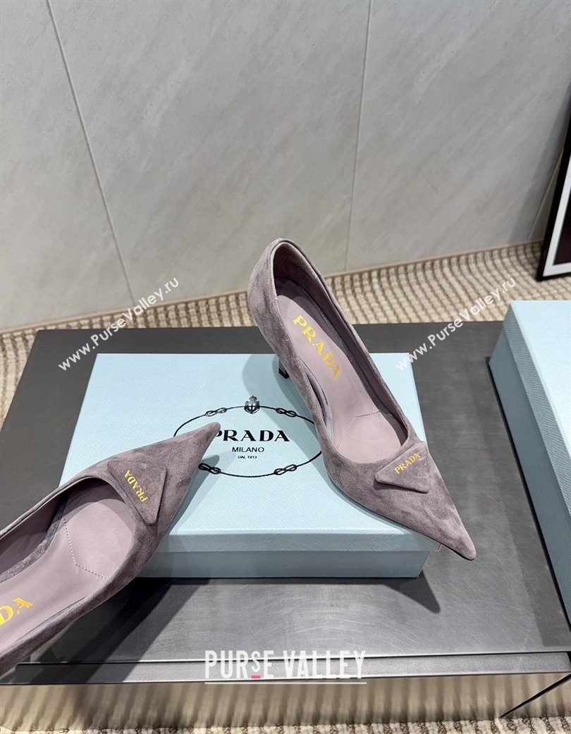 Prada Suede Heel Pumps 8.5cm Grey 2025 PR120501 (MD-251205017)