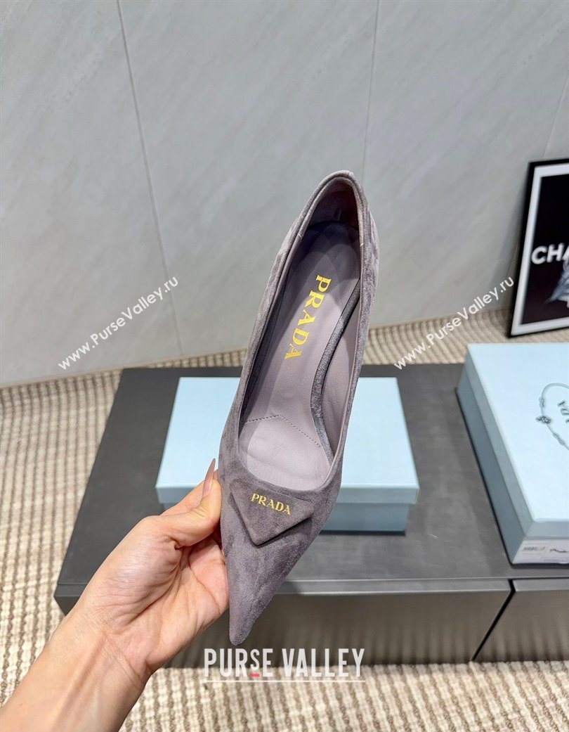Prada Suede Heel Pumps 8.5cm Grey 2025 PR120501 (MD-251205017)