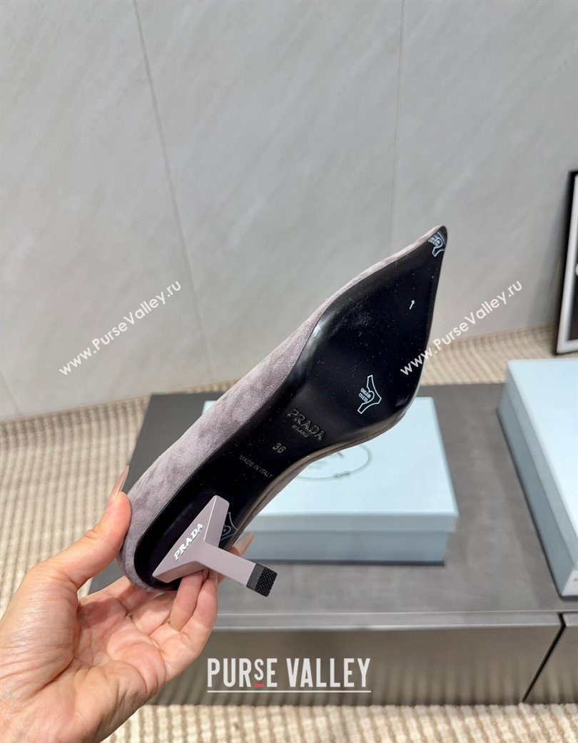 Prada Suede Heel Pumps 8.5cm Grey 2025 PR120501 (MD-251205017)