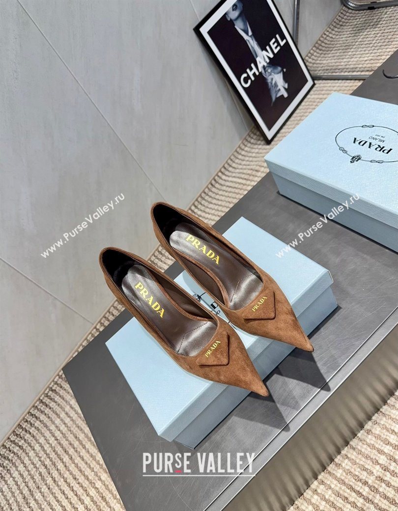 Prada Suede Heel Pumps 8.5cm Brown 2025 PR120501 (MD-251205018)