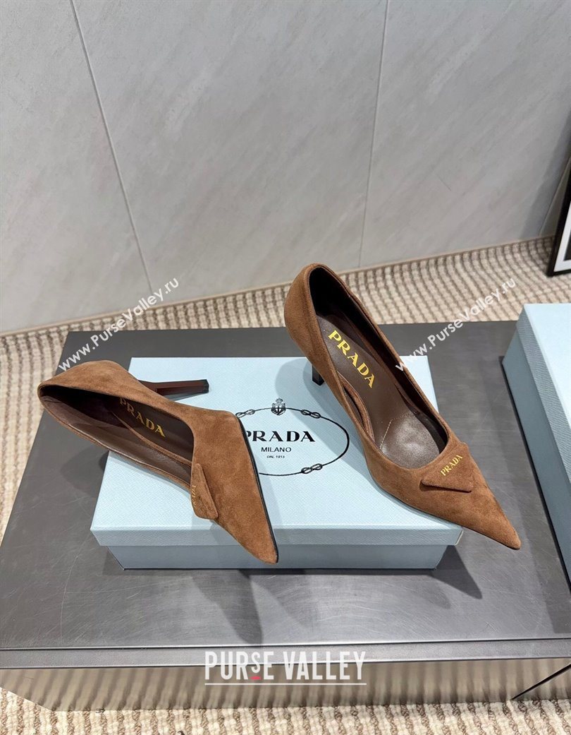 Prada Suede Heel Pumps 8.5cm Brown 2025 PR120501 (MD-251205018)