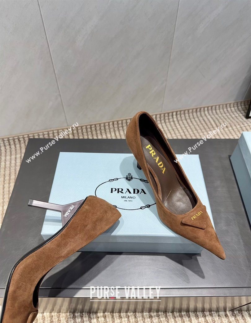 Prada Suede Heel Pumps 8.5cm Brown 2025 PR120501 (MD-251205018)
