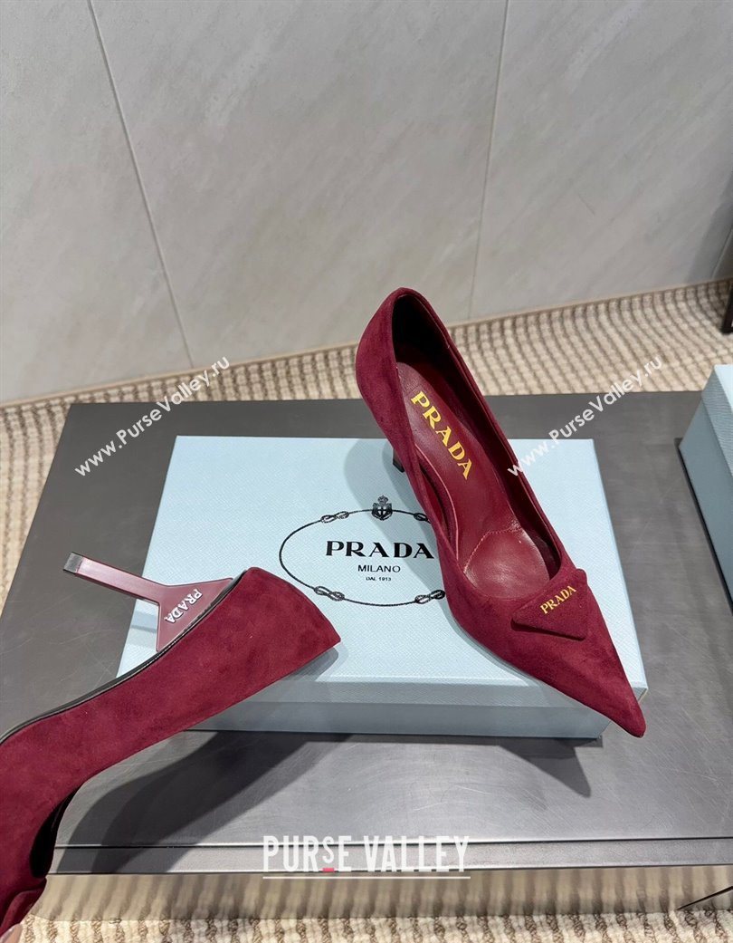 Prada Suede Heel Pumps 8.5cm Red 2025 PR120501 (MD-251205019)