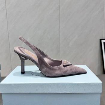 Prada Suede Heel Slingbacks Pump 8.5cm Grey 2025 PR120501 (MD-251205021)