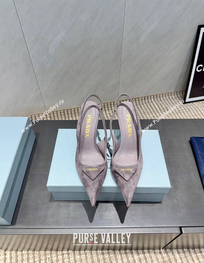 Prada Suede Heel Slingbacks Pump 8.5cm Grey 2025 PR120501 (MD-251205021)
