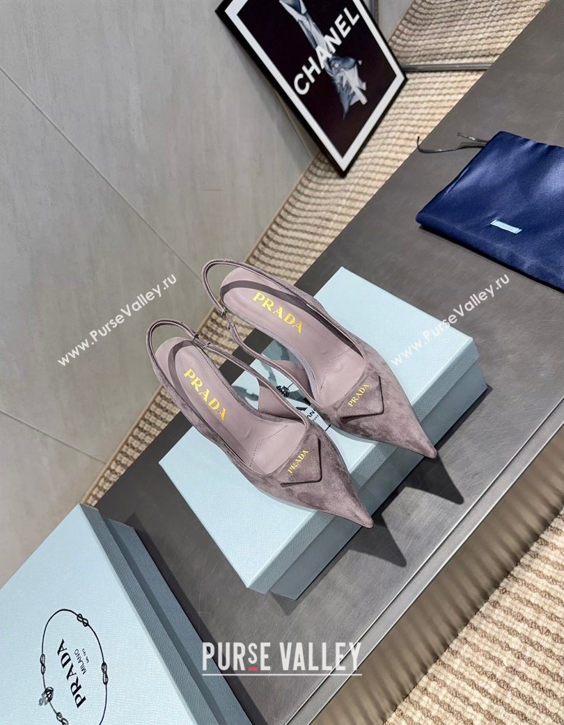 Prada Suede Heel Slingbacks Pump 8.5cm Grey 2025 PR120501 (MD-251205021)