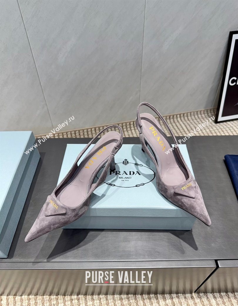 Prada Suede Heel Slingbacks Pump 8.5cm Grey 2025 PR120501 (MD-251205021)