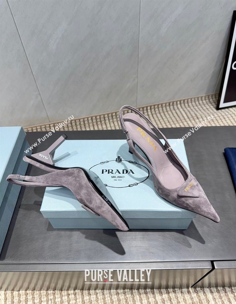 Prada Suede Heel Slingbacks Pump 8.5cm Grey 2025 PR120501 (MD-251205021)