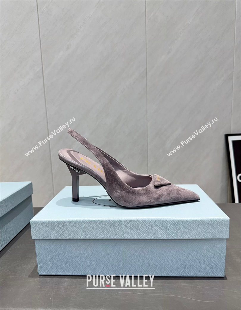 Prada Suede Heel Slingbacks Pump 8.5cm Grey 2025 PR120501 (MD-251205021)
