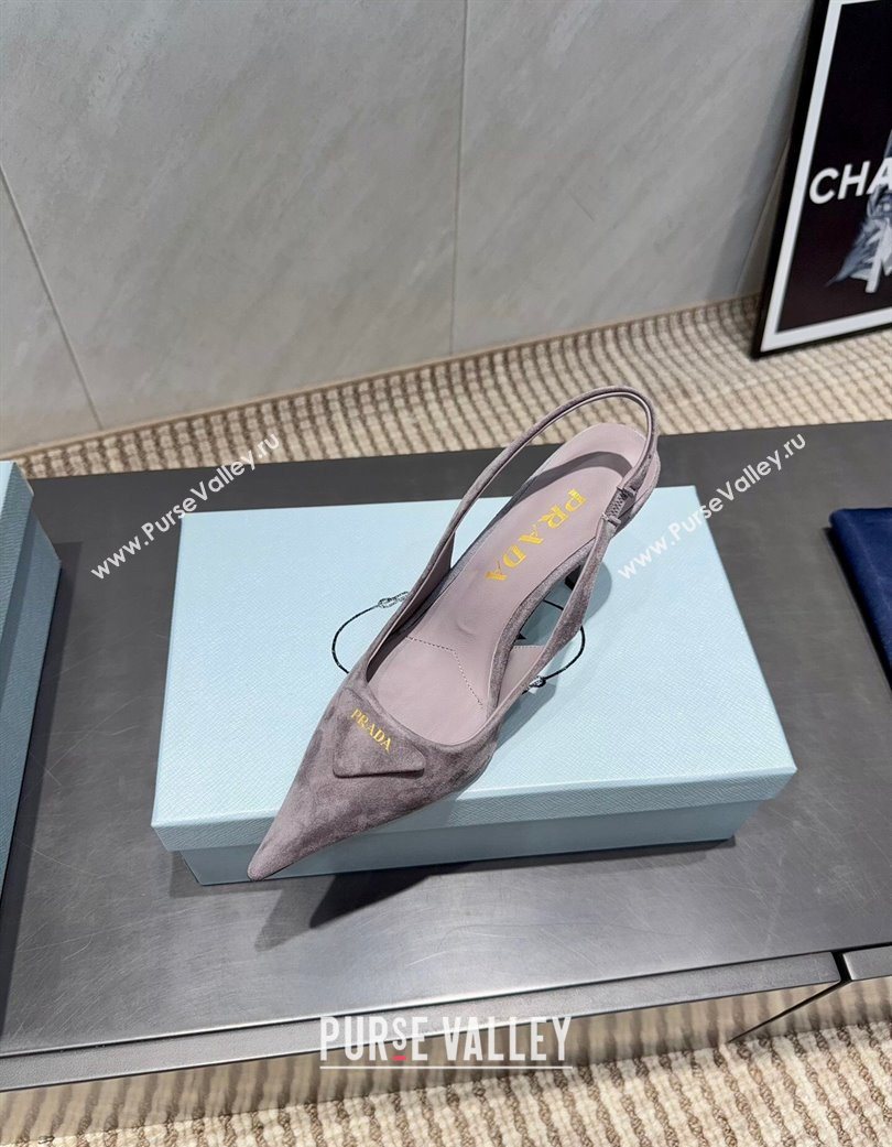 Prada Suede Heel Slingbacks Pump 8.5cm Grey 2025 PR120501 (MD-251205021)