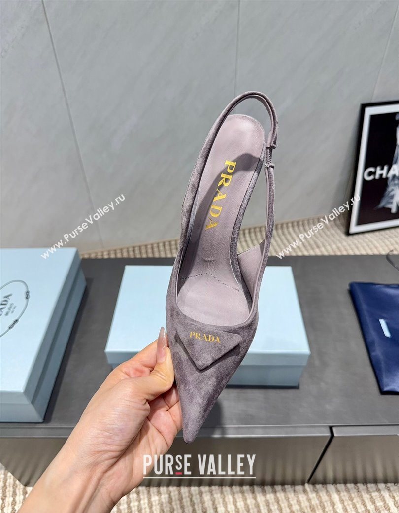 Prada Suede Heel Slingbacks Pump 8.5cm Grey 2025 PR120501 (MD-251205021)
