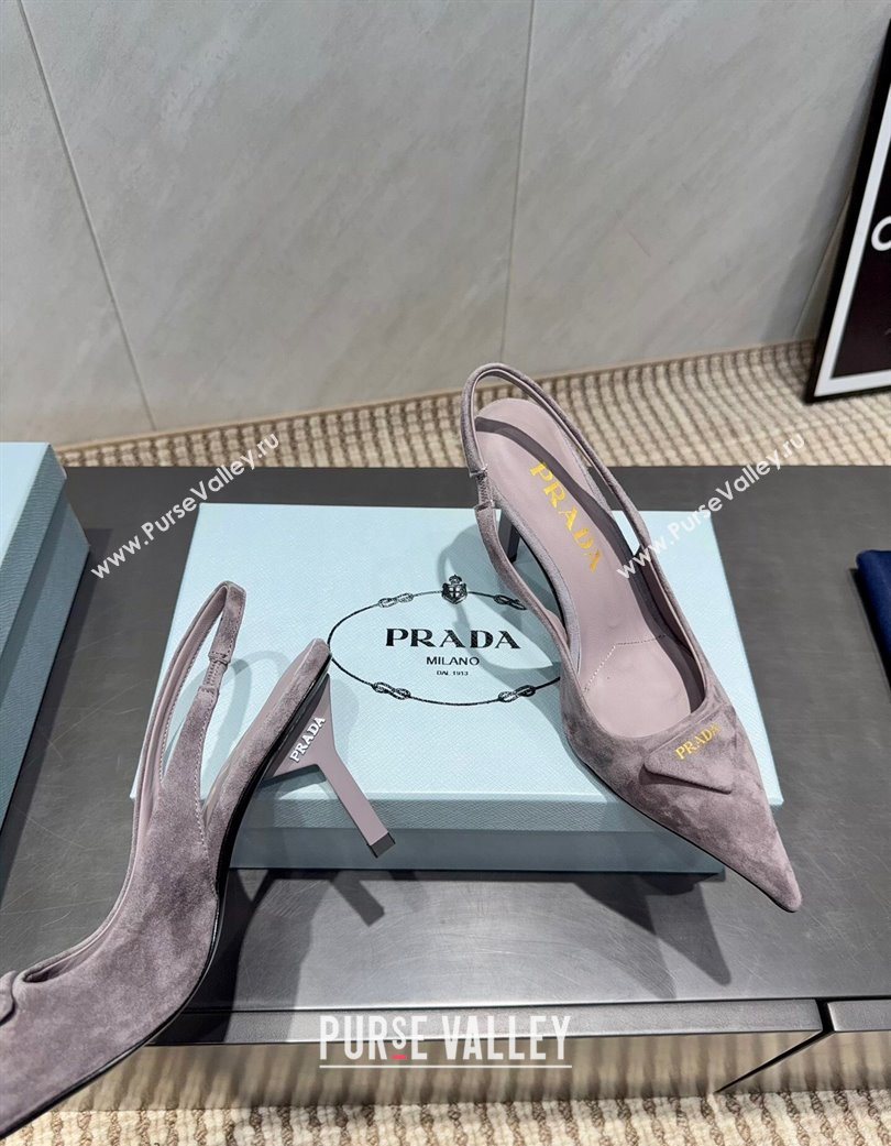 Prada Suede Heel Slingbacks Pump 8.5cm Grey 2025 PR120501 (MD-251205021)
